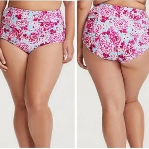 Torrid Size 1, 14/16 Pink Blue Floral High Waisted Bottoms